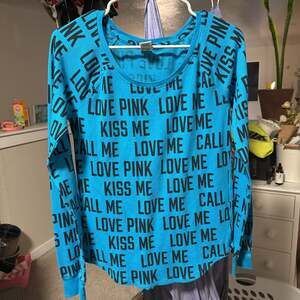 Victoria's Secret PINK Turquoise Love Pink Pullover Sweatshirt